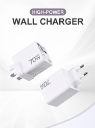 70W Mini GaN wall charger with retractable charging cable