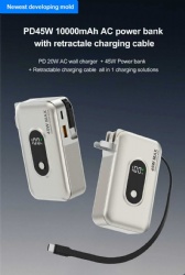 3-in-1 10,000mAh Power Bank with Built-in USB-C Cable and Foldable Wall Plug -GaN PD45W