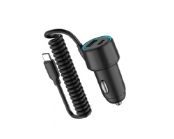 PD 55W car charger with built-in charging cable