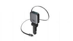 Ultra thin 72W car charger with retractable charging cable